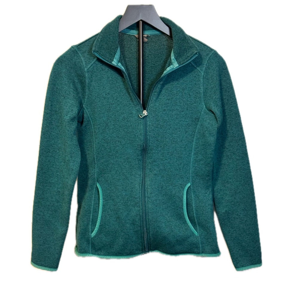 Eddie Bauer Sweater Jacket Women's M Teal Green Full Zip Fleece